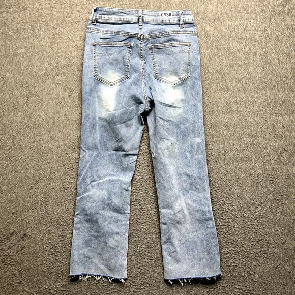 Dazy-Less Women’s Straight Leg Jeans M Light Wash Raw Hem Stretch Denim Pants - Picture 3 of 16